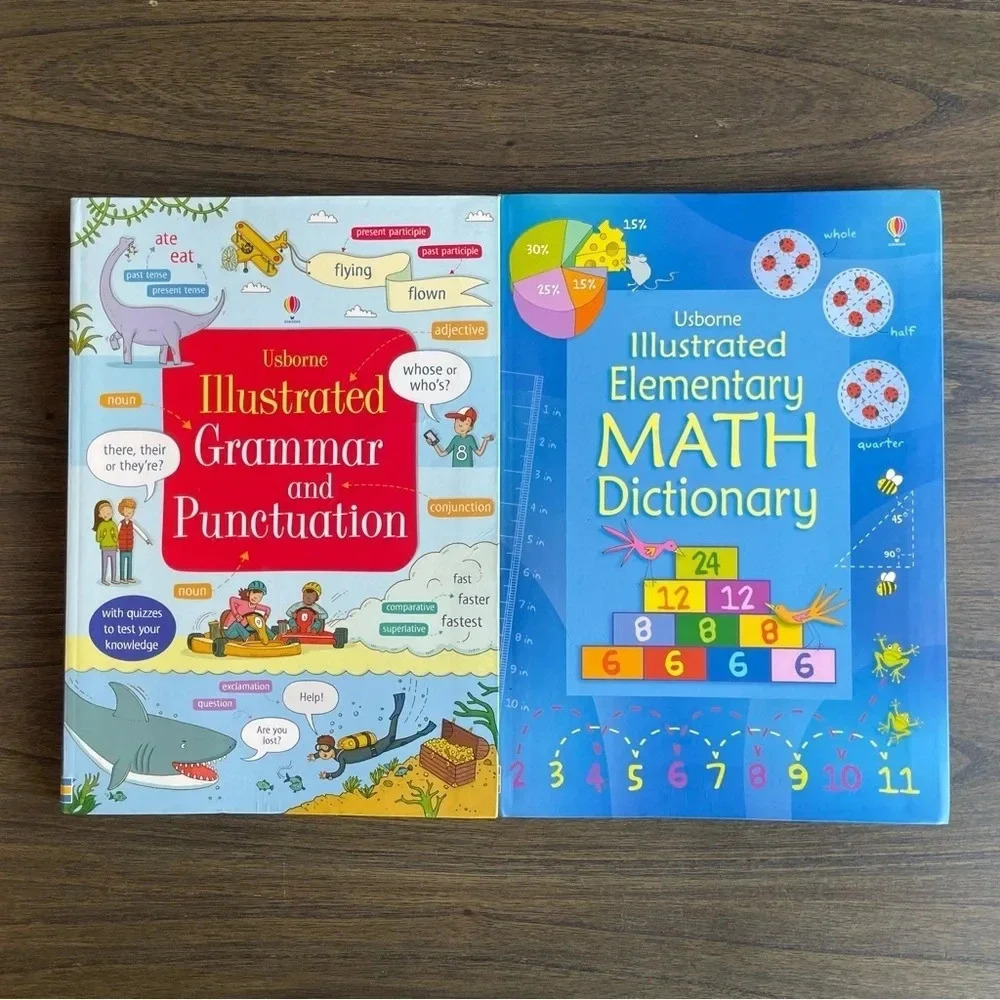 Usborne Illustrated Math/Grammar and Punctuation Dictionary Set